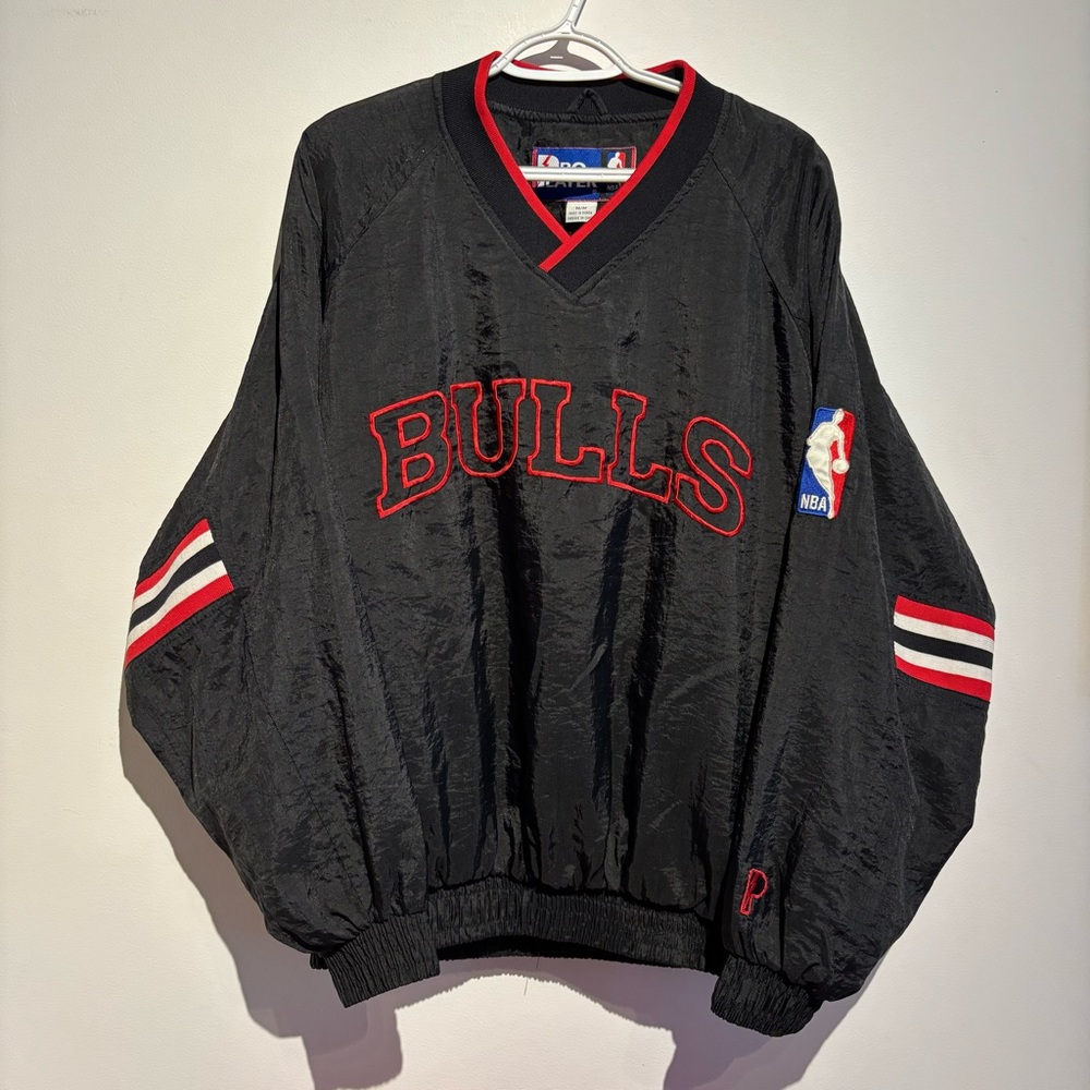 90s Chicago Bulls Windbreaker Jacket NBA Vintage Pro Player Starter Black
